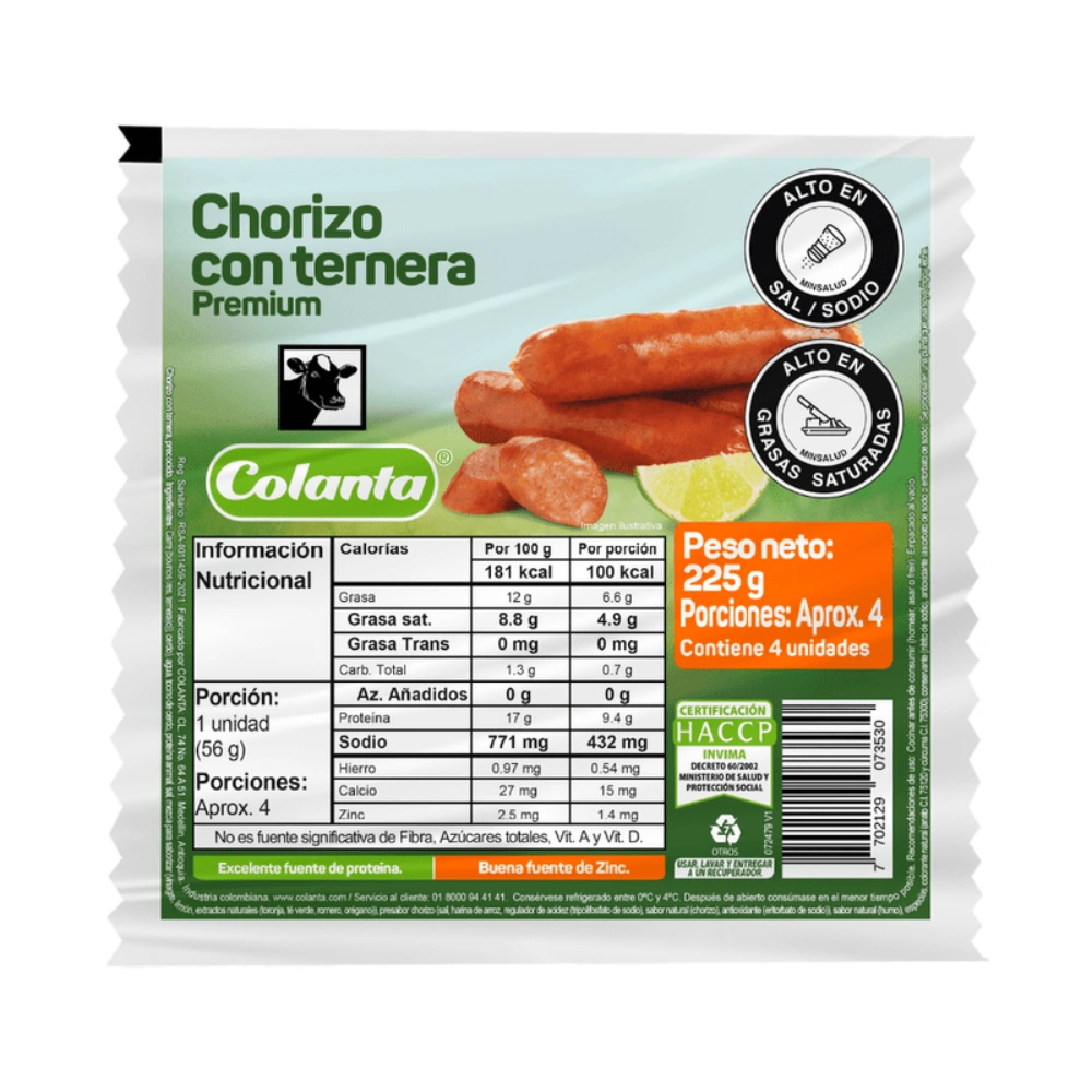Chorizo con Ternera Colanta X 225 g